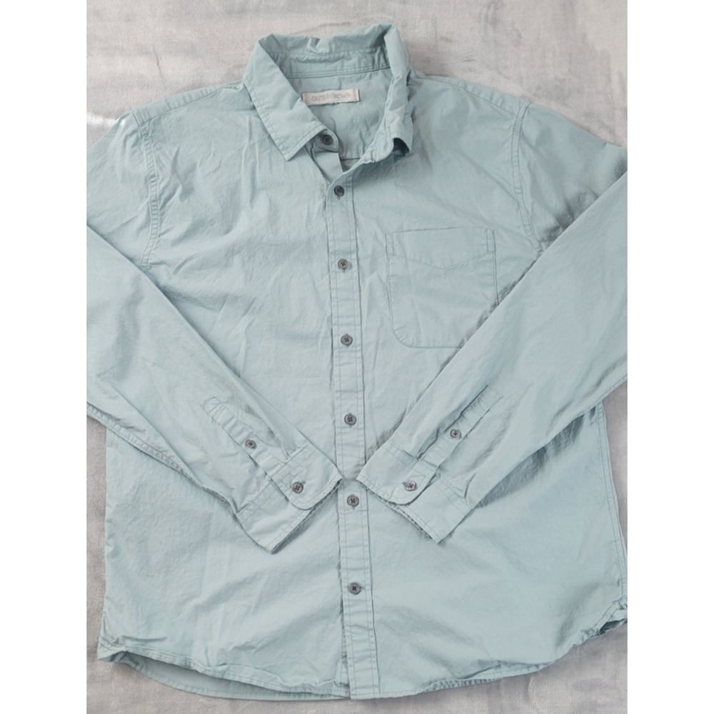 Outerknown Long Sleeve Button Up Shirt Mens LG Teal Front Pocket Organic Cotton